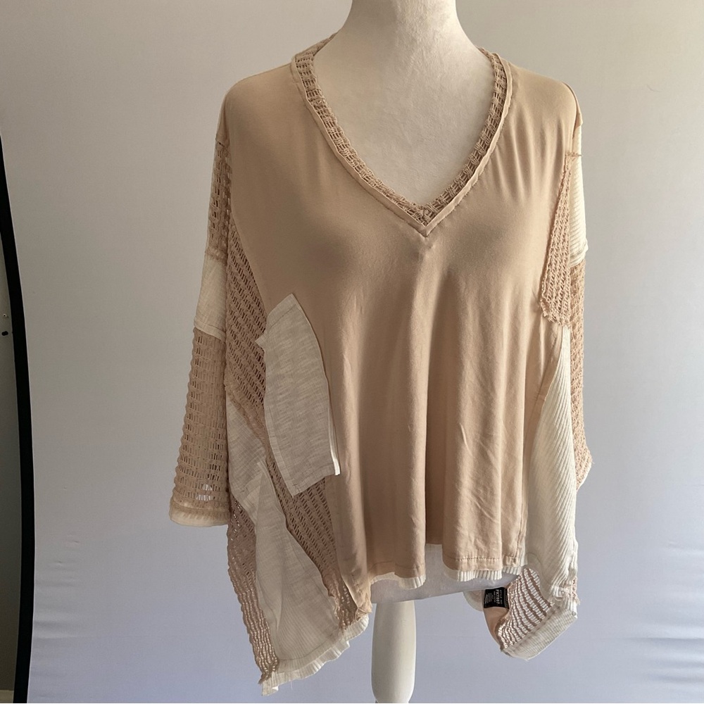 POL Boho Oversized Patchwork Top Flowy Crochet V-… - image 4